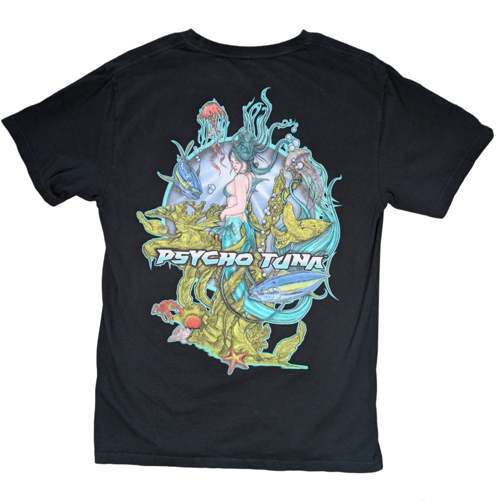 Psycho Tuna Men's Small Black Mermaid Graphic Short Sleeve Cotton T Shirt